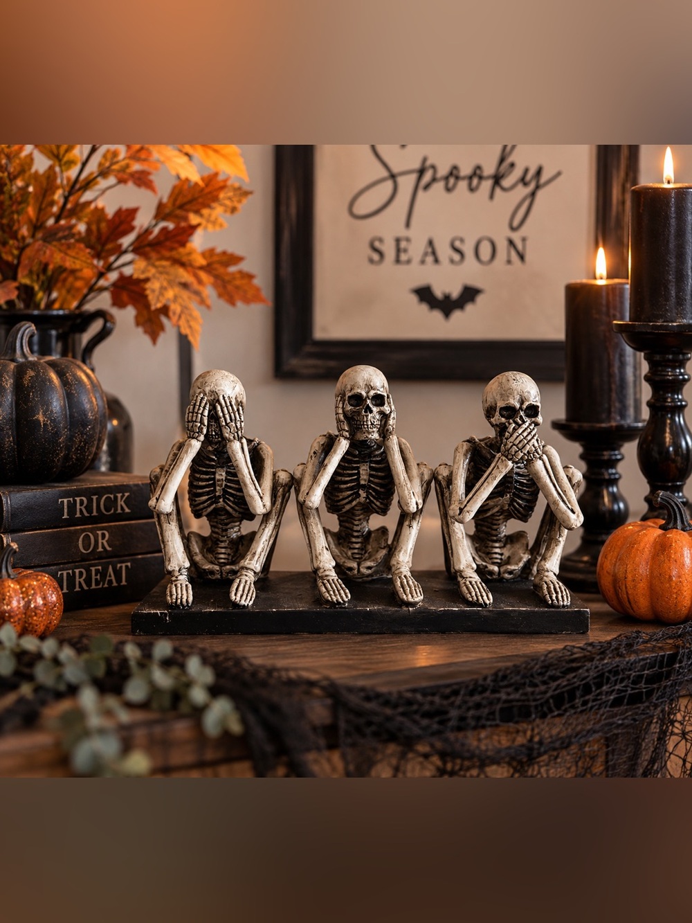 Hear No Evil, See No Evil, Speak No Evil Skeleton Trio - Halloween Decor